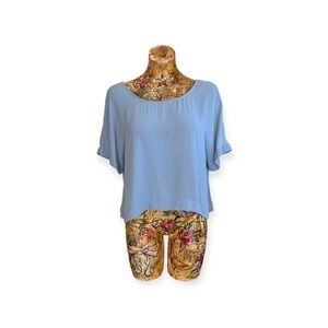 Olivaceous top blouse gray short sleeve medium